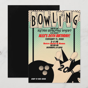 Invitation Soirée d'anniversaire rétro vintage bowling