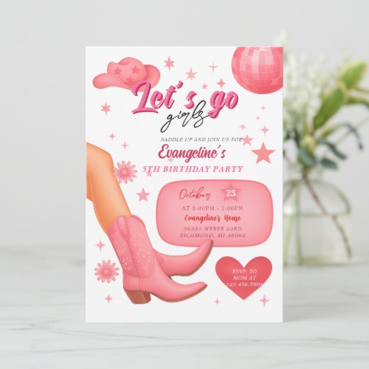 Invitation Soirée d'anniversaire Rodeo Rose (Debout devant)