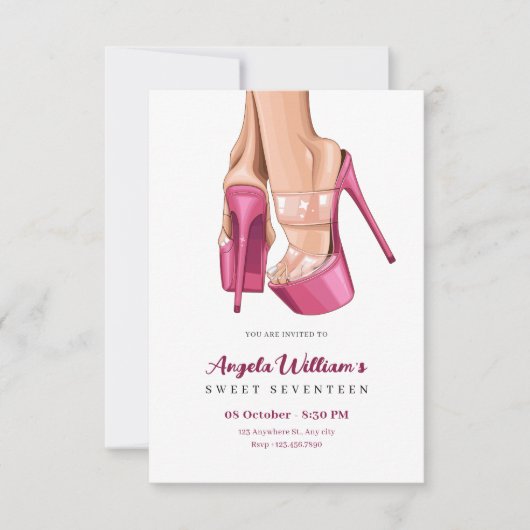 Invitation Soirée d'anniversaire rose (Devant)