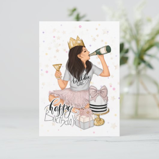 Invitation Soirée d'anniversaire rose et or (Debout devant)