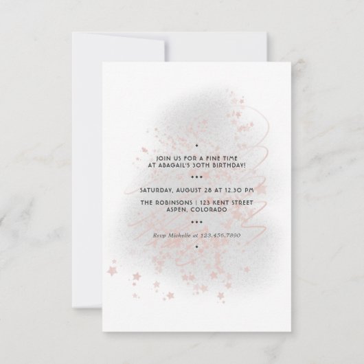 Invitation Soirée d'anniversaire rose et or (Dos)