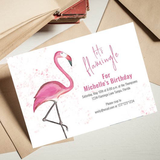 Invitation Soirée d'anniversaire rose mignonne Flamingle