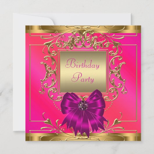 Invitation Soirée d'anniversaire rose, orange et or (Devant)