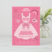 Invitation Soirée d'Anniversaire rose, Robe de Fille (Debout devant)