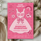 Invitation Soirée d'Anniversaire rose, Robe de Fille