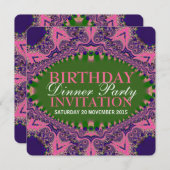 Invitation Soirée d'anniversaire rose violet en Bohême (Devant / Derrière)