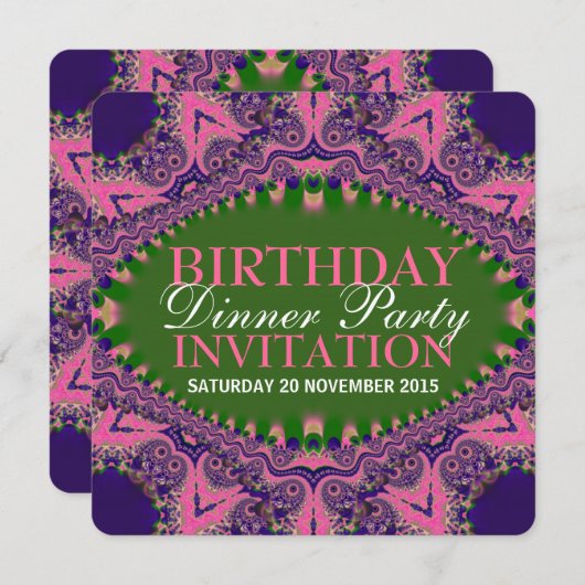 Invitation Soirée d'anniversaire rose violet en Bohême (Devant / Derrière)