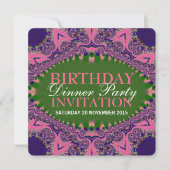 Invitation Soirée d'anniversaire rose violet en Bohême (Devant)