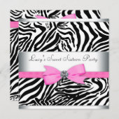 Invitation Soirée d'anniversaire rose Zebra (Devant / Derrière)