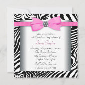 Invitation Soirée d'anniversaire rose Zebra (Dos)
