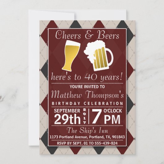 Invitation Soirée d'anniversaire rouge branchée (Devant)