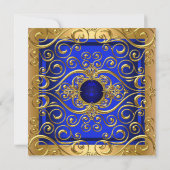 Invitation Soirée d'anniversaire Royal Blue Damask Gold (Dos)