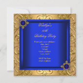 Invitation Soirée d'anniversaire Royal Blue Damask Gold (Devant)