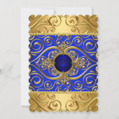 Invitation Soirée d'anniversaire Royal Blue Damask Gold B (Dos)
