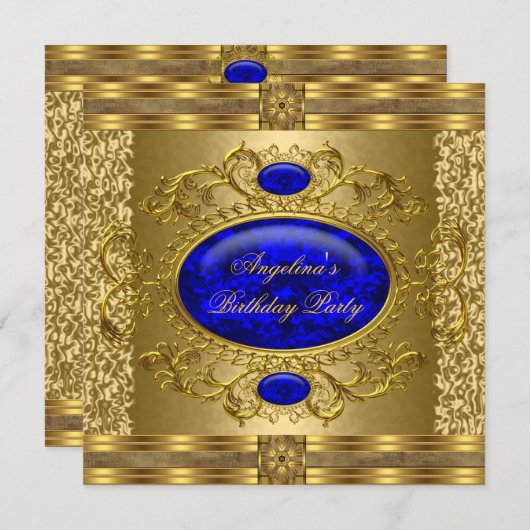 Invitation Soirée d'anniversaire Royal Blue Gold (Devant / Derrière)