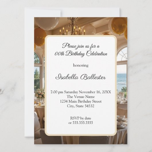 Invitation Soirée d'Anniversaire Soirée Gold White Dining (Dos)