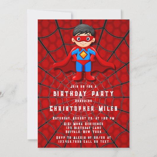 Invitation Soirée d'anniversaire SuperHero Boy (Devant)