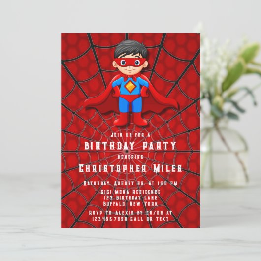Invitation Soirée d'anniversaire SuperHero Boy (Debout devant)