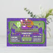 Invitation Soirée d'anniversaire sur le thème Halloween Green (Debout devant)