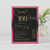 Invitation Soirée d'anniversaire surprise de 100 ans, rose (Debout devant)