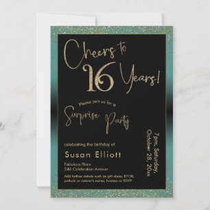 Invitation Soirée d'anniversaire surprise de 16 ans, Turquois