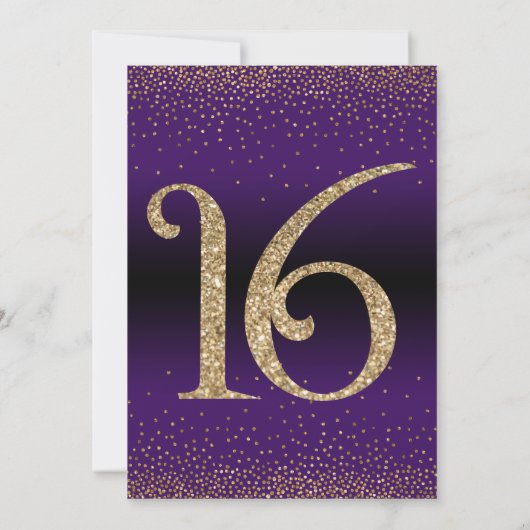 Invitation Soirée d'anniversaire surprise de 16 ans, violet (Dos)