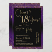 Invitation Soirée d'anniversaire surprise de 18 ans, violet (Devant / Derrière)