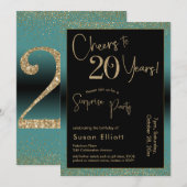 Invitation Soirée d'anniversaire surprise de 20 ans, Turquois (Devant / Derrière)