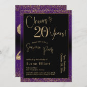 Invitation Soirée d'anniversaire surprise de 20 ans, violet (Devant / Derrière)