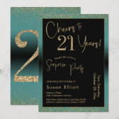 Invitation Soirée d'anniversaire surprise de 21 ans, Turquois (Devant / Derrière)
