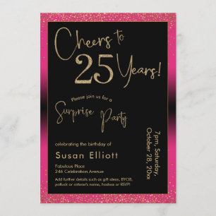 Invitation Soirée d'anniversaire surprise de 25 ans, rose