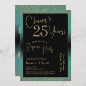 Invitation Soirée d'anniversaire surprise de 25 ans, Turquois (Devant / Derrière)