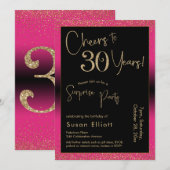Invitation Soirée d'anniversaire surprise de 30 ans, rose (Devant / Derrière)