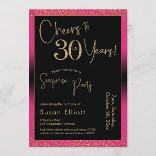 Invitation Soirée d'anniversaire surprise de 30 ans, rose