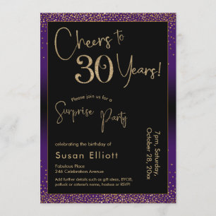 Invitation Soirée d'anniversaire surprise de 30 ans, violet