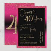 Invitation Soirée d'anniversaire surprise de 40 ans, rose (Devant / Derrière)