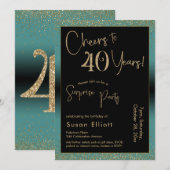 Invitation Soirée d'anniversaire surprise de 40 ans, Turquois (Devant / Derrière)