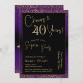 Invitation Soirée d'anniversaire surprise de 40 ans, violet (Devant / Derrière)