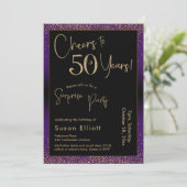 Invitation Soirée d'anniversaire surprise de 50 ans, violet (Debout devant)