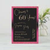 Invitation Soirée d'anniversaire surprise de 60 ans, rose (Debout devant)