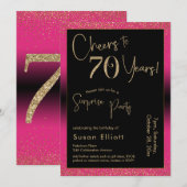 Invitation Soirée d'anniversaire surprise de 70 ans, rose (Devant / Derrière)