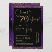 Invitation Soirée d'anniversaire surprise de 70 ans, violet (Devant / Derrière)
