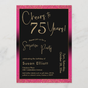 Invitation Soirée d'anniversaire surprise de 75 ans, rose