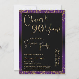 Invitation Soirée d'anniversaire surprise de 90 ans, violet