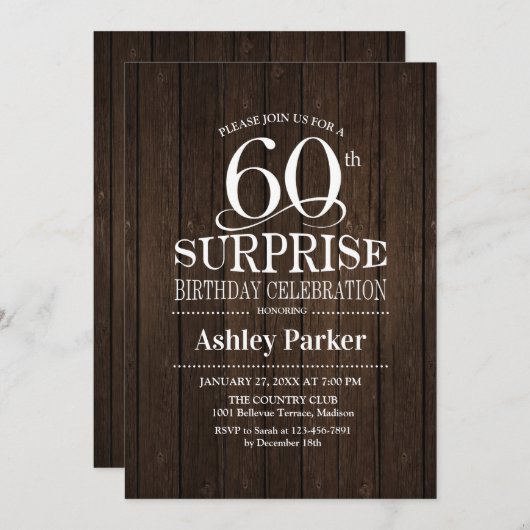 Invitation Soirée d'anniversaire surprise pour les 60 ans - B (Devant / Derrière)