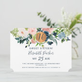 Invitation Soirée d'anniversaire Sweet 16 floral moderne aqua (Debout devant)