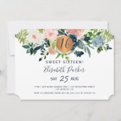 Invitation Soirée d'anniversaire Sweet 16 floral moderne aqua (Devant)