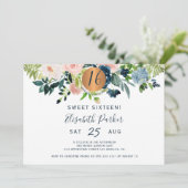 Invitation Soirée d'anniversaire Sweet 16 floral moderne aqua (Debout devant)