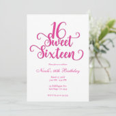 Invitation Soirée d'anniversaire Sweet 16 White & Hot Rose (Debout devant)