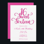 Invitation Soirée d'anniversaire Sweet 16 White & Hot Rose<br><div class="desc">Personnaliser pour votre événement.</div>